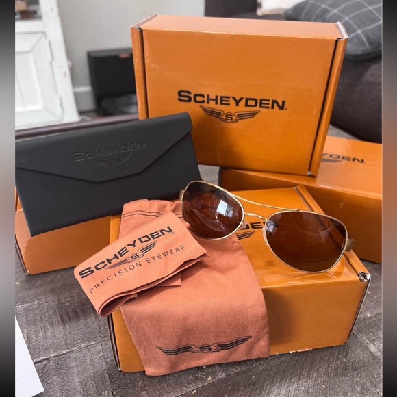 Scheyden Polarized Gold Titanium & Titanium Aviator Style Sunglasses - Picture 3 of 5